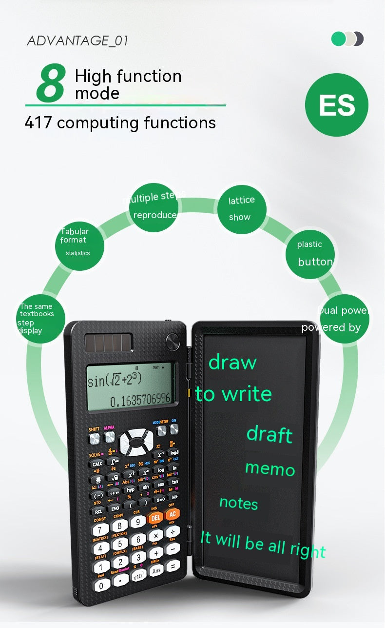 2 En 1 Calculatrices scientifiques pliables Calculatrice de la fonction d'apprentissage de tablette d'écriture Fol