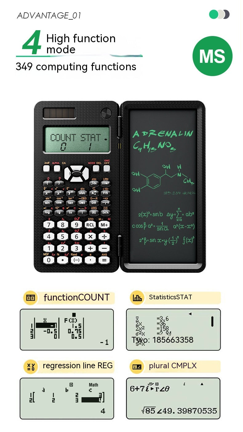 2 En 1 Calculatrices scientifiques pliables Calculatrice de la fonction d'apprentissage de tablette d'écriture Fol