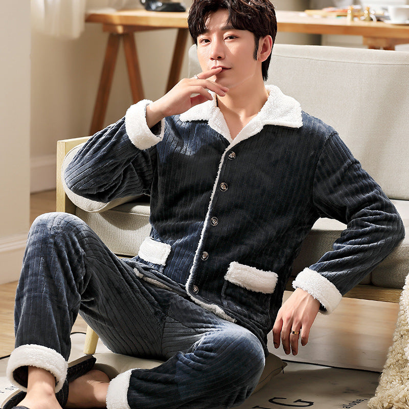 Pyjamas hommes à manches longues Flannel chaud Pyjamas hommes Plus Taille