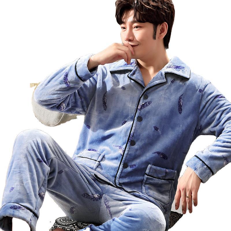 Pyjamas hommes à manches longues Flannel chaud Pyjamas hommes Plus Taille