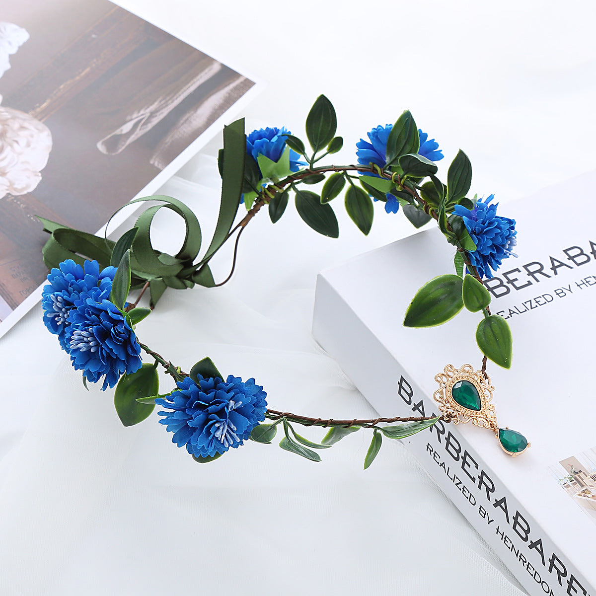 Fleurs artificielles Mori Style de la feuille verte Coiffure féminine