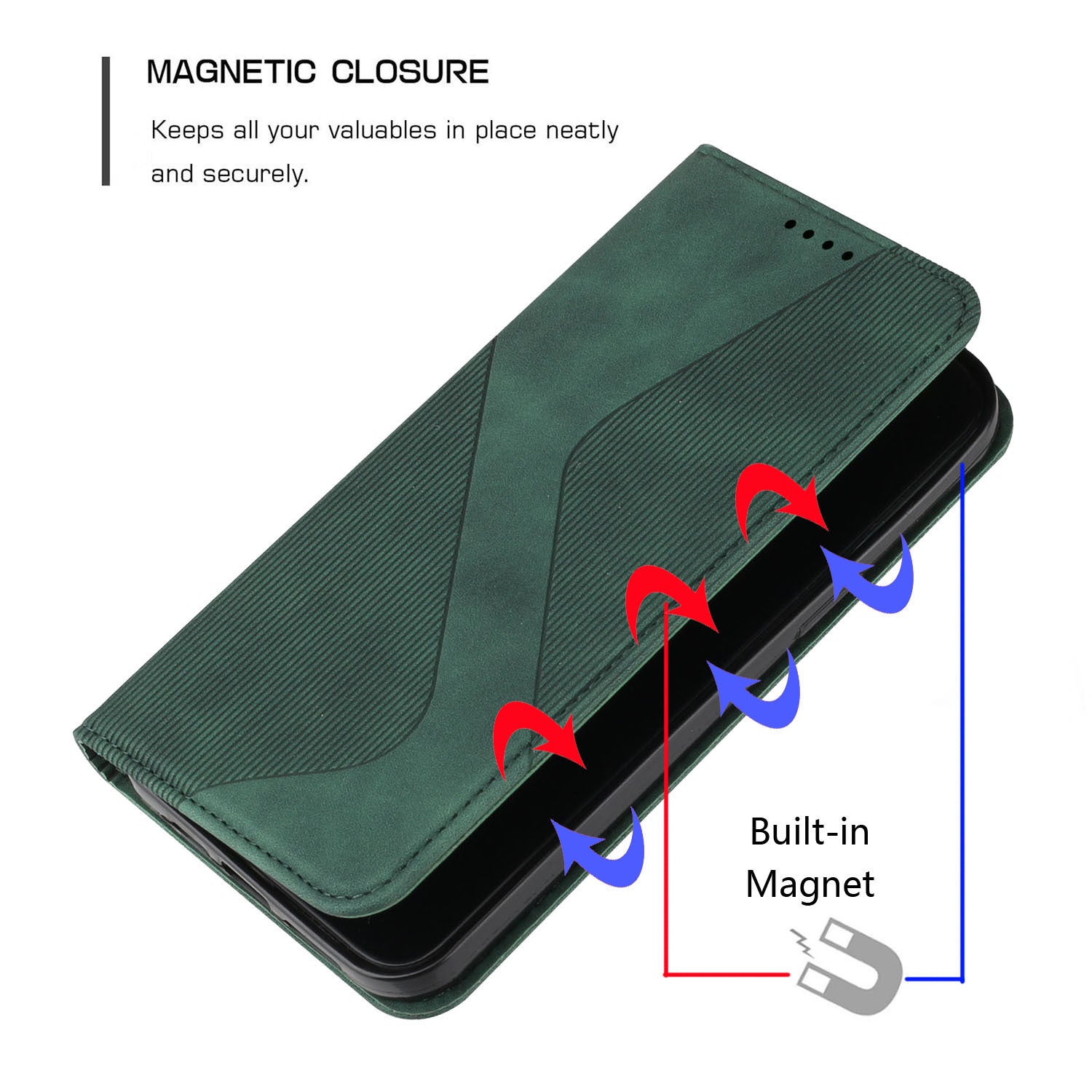 Étui en cuir pour téléphone portable à trois emplacements à aspiration magnétique forte