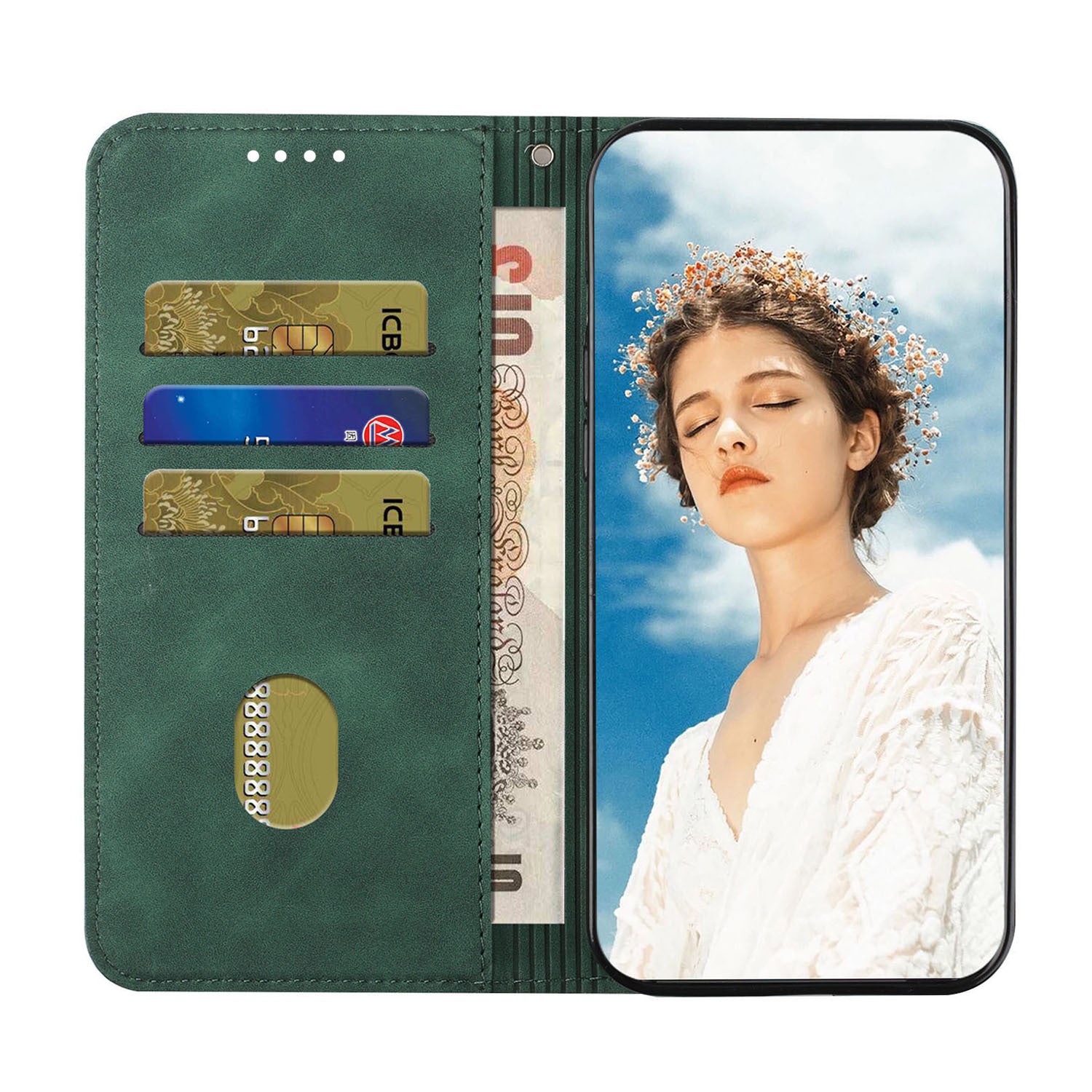 Étui en cuir pour téléphone portable à trois emplacements à aspiration magnétique forte