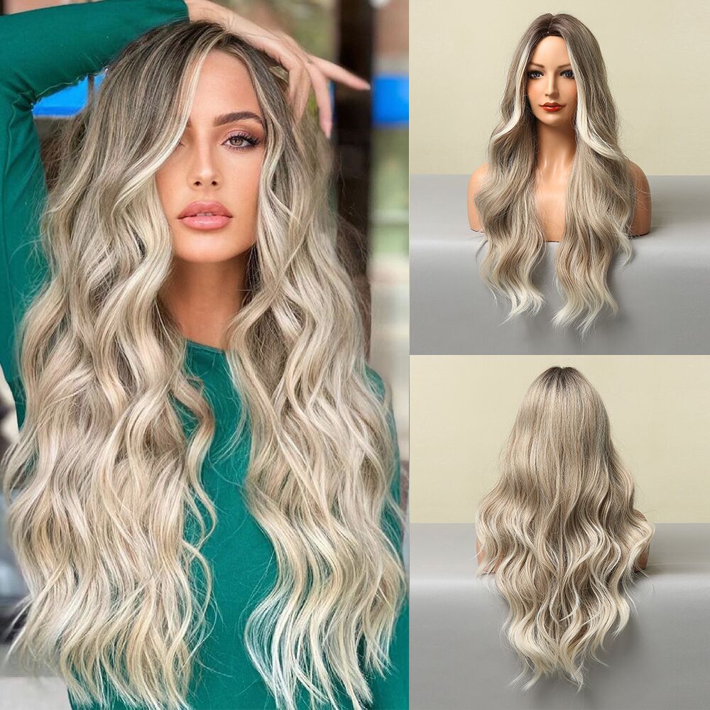 Fashionable Moyen Grande Vague Couleur Mixte Naturelle Perruque