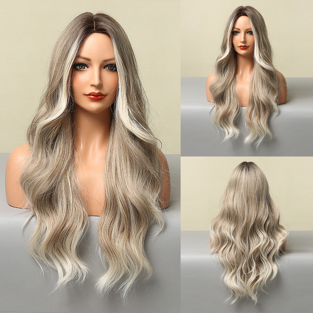 Fashionable Moyen Grande Vague Couleur Mixte Naturelle Perruque