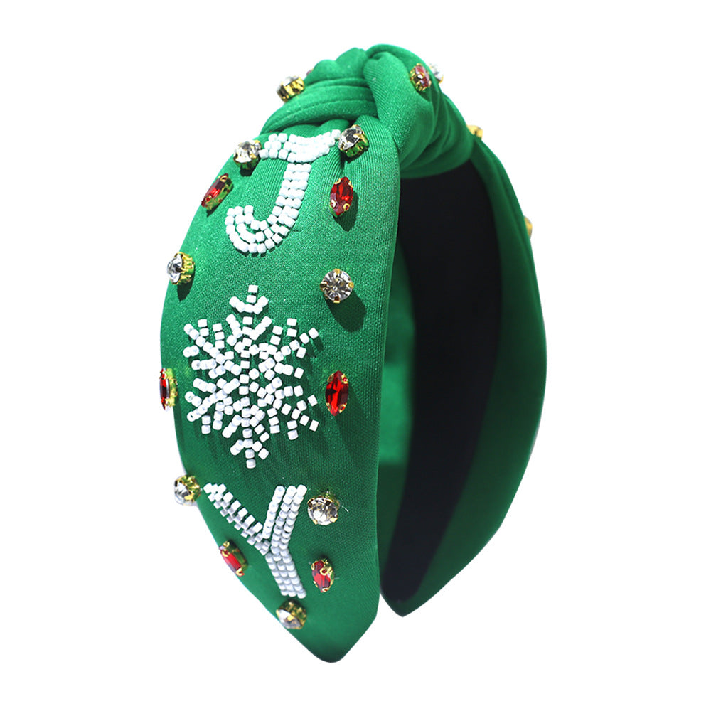 Perles à flocons de neige de Noël Bandeau Strass Knotted Pearl Accessoires capillaires à large bord