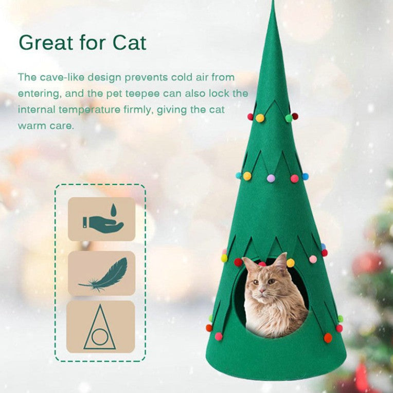 Pet Felt Arbre de Noël Tente pliable Chiens et chats semi-fermés Quatre saisons Universal