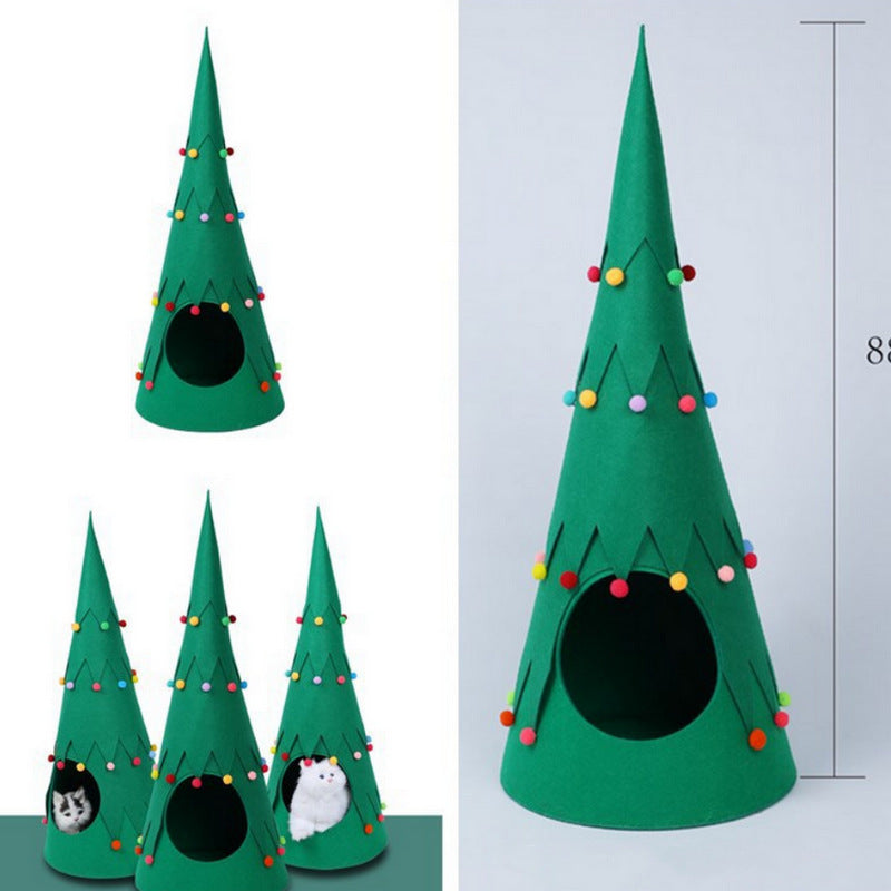 Pet Felt Arbre de Noël Tente pliable Chiens et chats semi-fermés Quatre saisons Universal