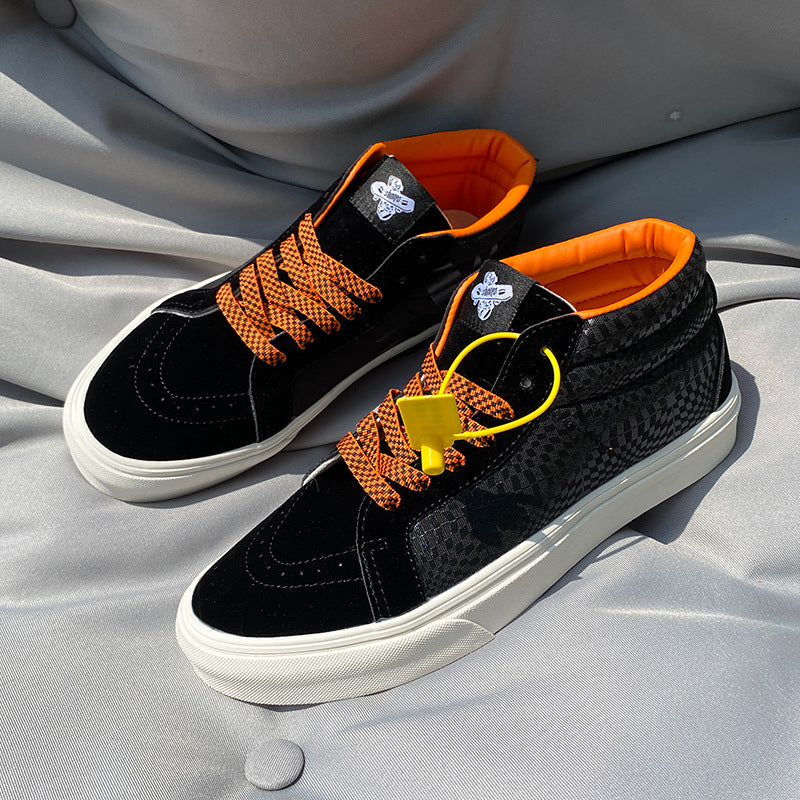 Chaussures pour hommes de style universitaire Plaid orange noir Toile moyenne