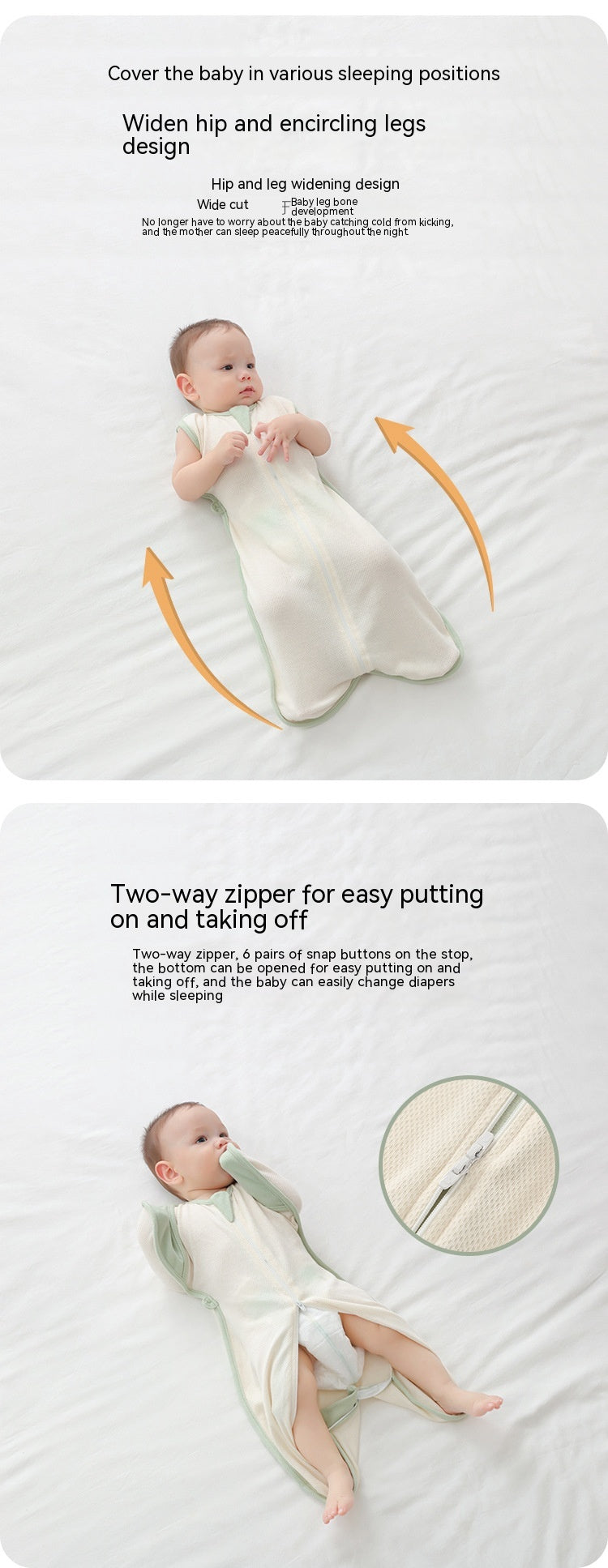 Bébé sac de couchage Rendez-vous Respirant double usage Nouveau-né coton biologique anti-piquant Blanke