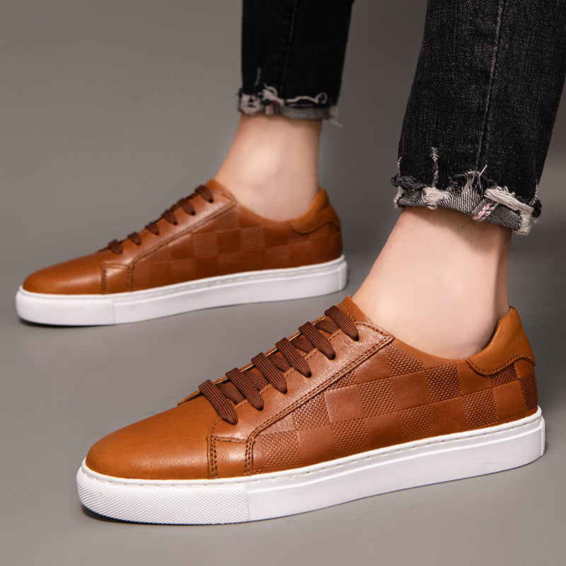 Première couche Cowhide printemps respirant blanc Chaussures blanc Plaid Board