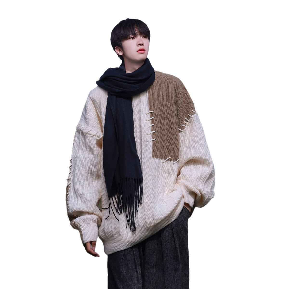Design Niqi Pullover Patchwork Contraste Couleur Chandail pour garçons Automne Et l'hiver