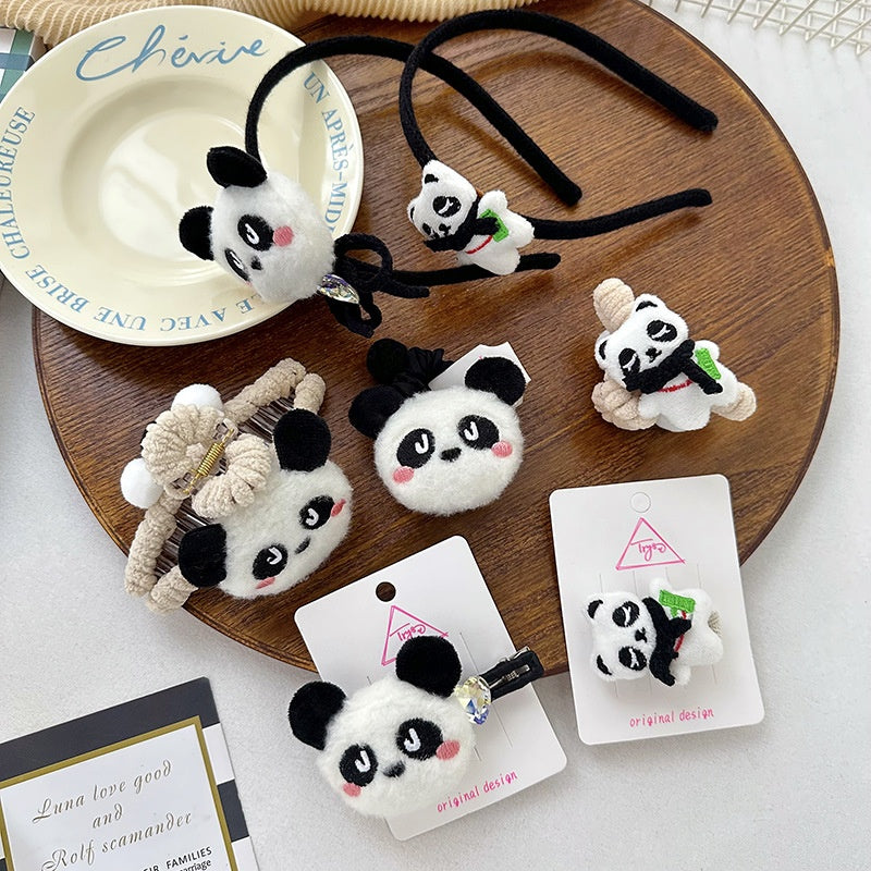 Caricature jeune fille Panda Grip mignon Bandeau à poupée tridimensionnelle pour enfants