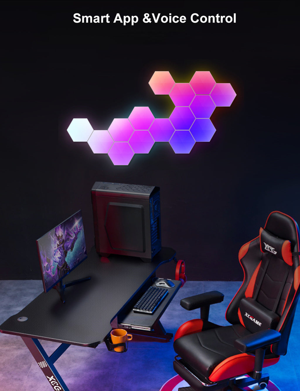 Graffiti Hexagonal Quantum Lampe côté lit Lampe murale E-sports Ambiance Light Smart Honey