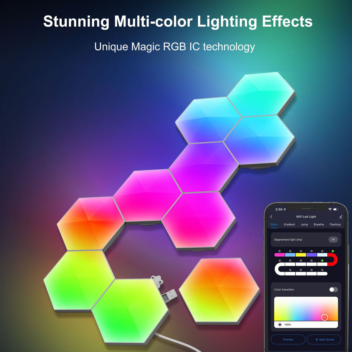 Graffiti Hexagonal Quantum Bedside Lamp E-sports Wall Lamp Atmosphere Light Smart Honey