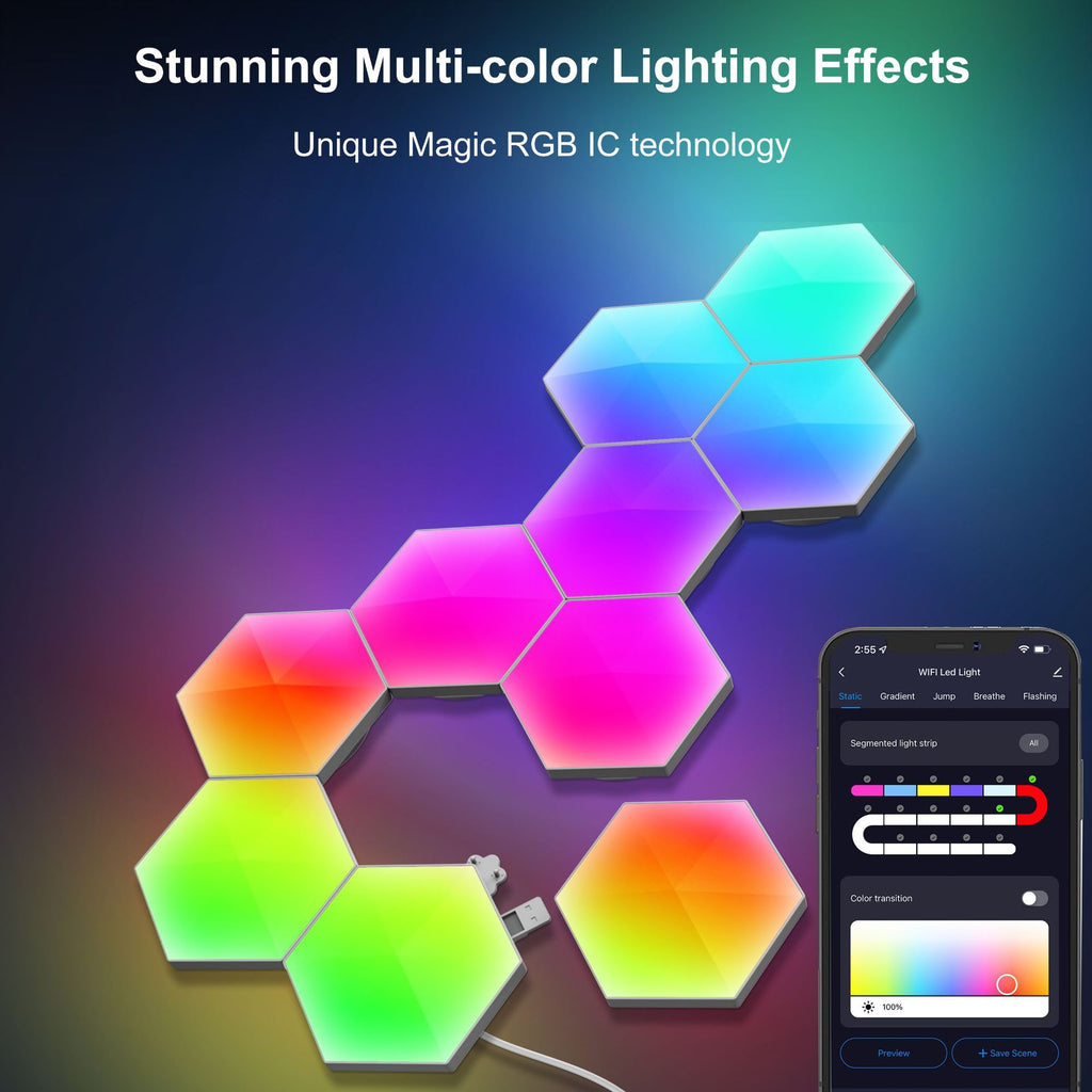 Graffiti Hexagonal Quantum Lampe côté lit Lampe murale E-sports Ambiance Light Smart Honey