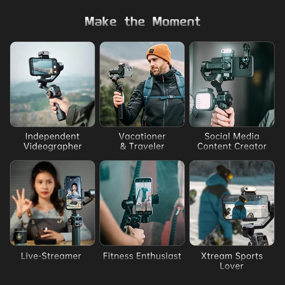 Visage de l'IA et de la lumière de remplissage de tir Vlog Stableur à trois axes