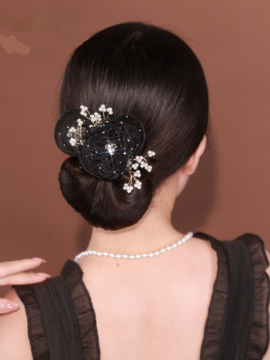 Starry Sky Flower Style Updo Topknot cheveux Clip noir Exquise coiffure