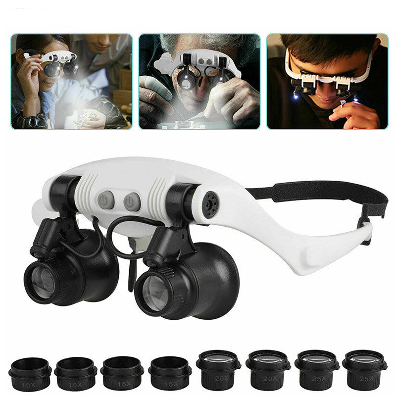 Casque grossissant lumière LED en verre