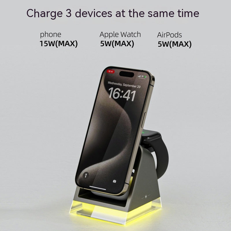 Trois-en-un Chargeur magnétique sans fil Petite lampe de nuit