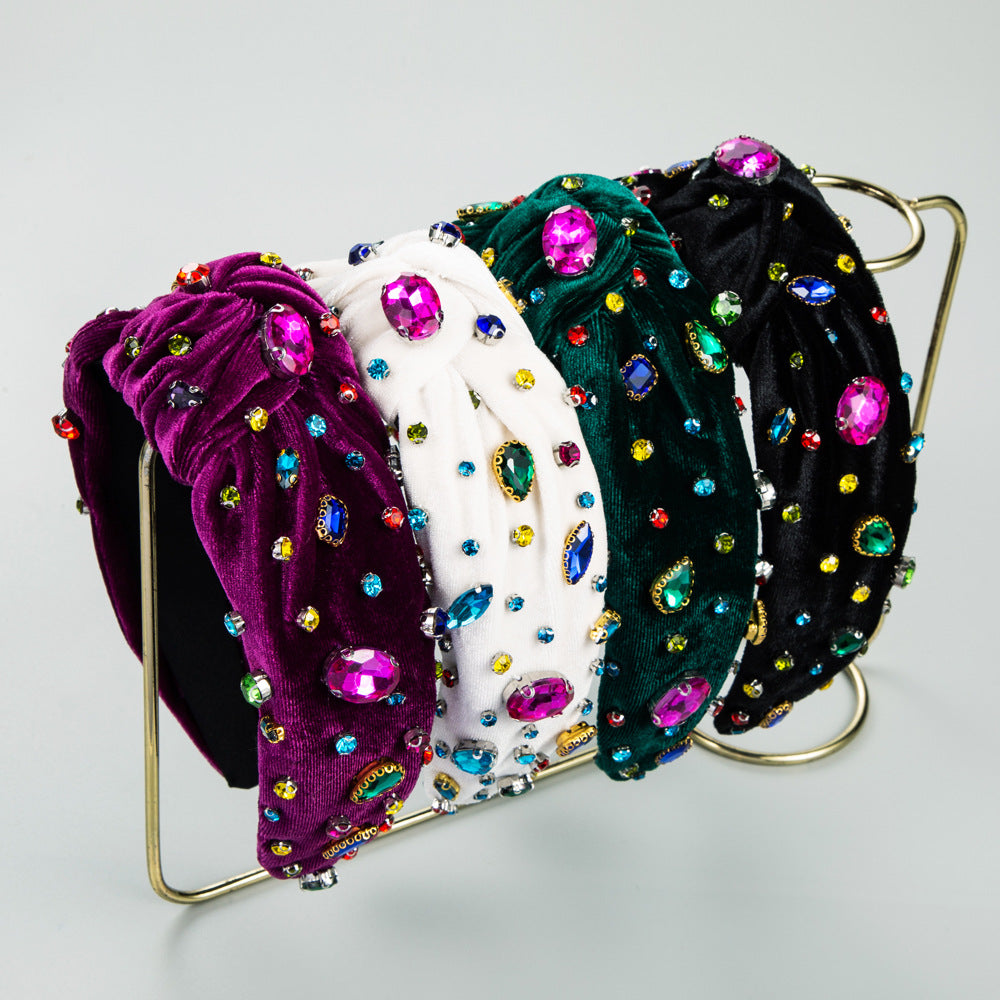Colorful Crystals Knotted Fashion Fabric Craft Full Diamond Headband