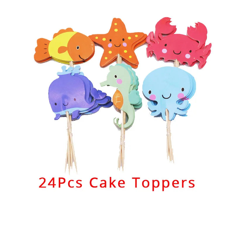 Drapeau décoratif animal marin Petit crabe Starfish Inserts de croustilles enfichables 24pc B
