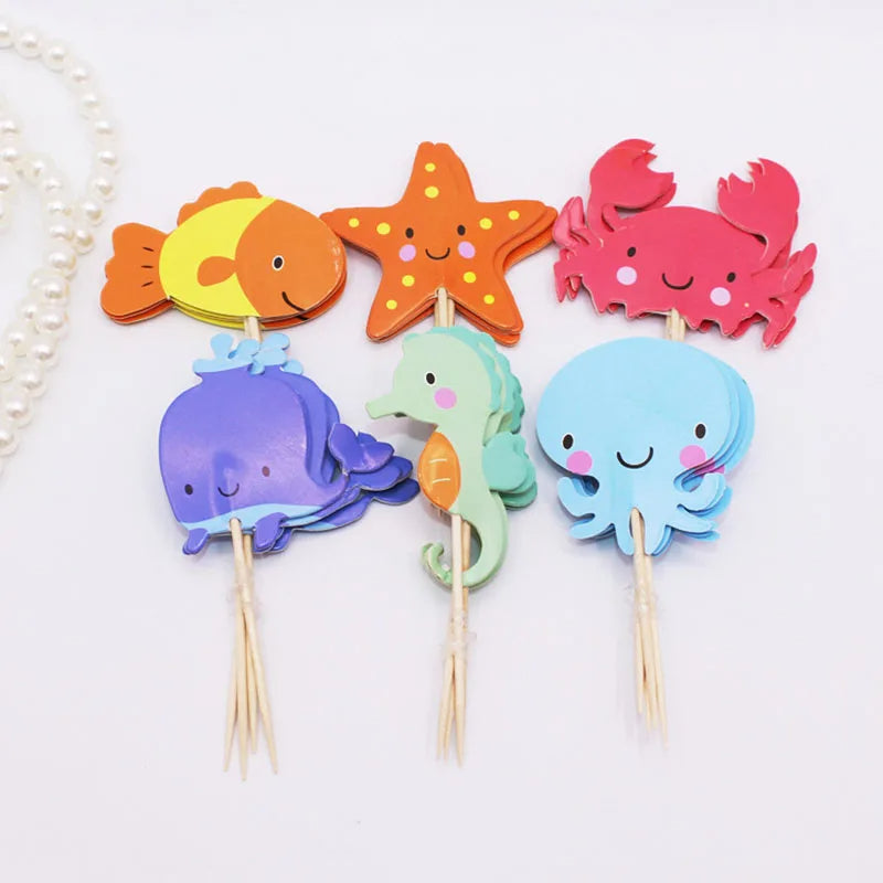 Drapeau décoratif animal marin Petit crabe Starfish Inserts de croustilles enfichables 24pc B