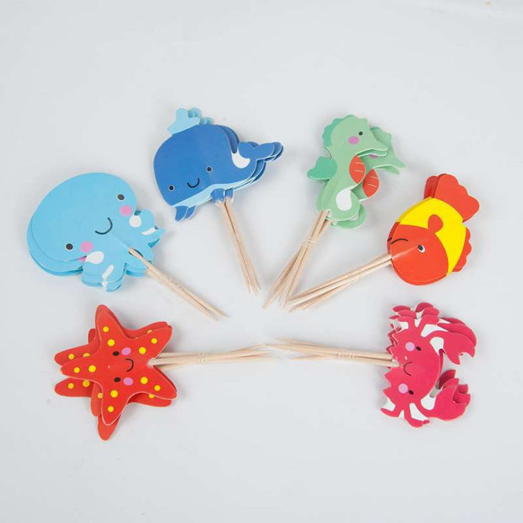 Drapeau décoratif animal marin Petit crabe Starfish Inserts de croustilles enfichables 24pc B