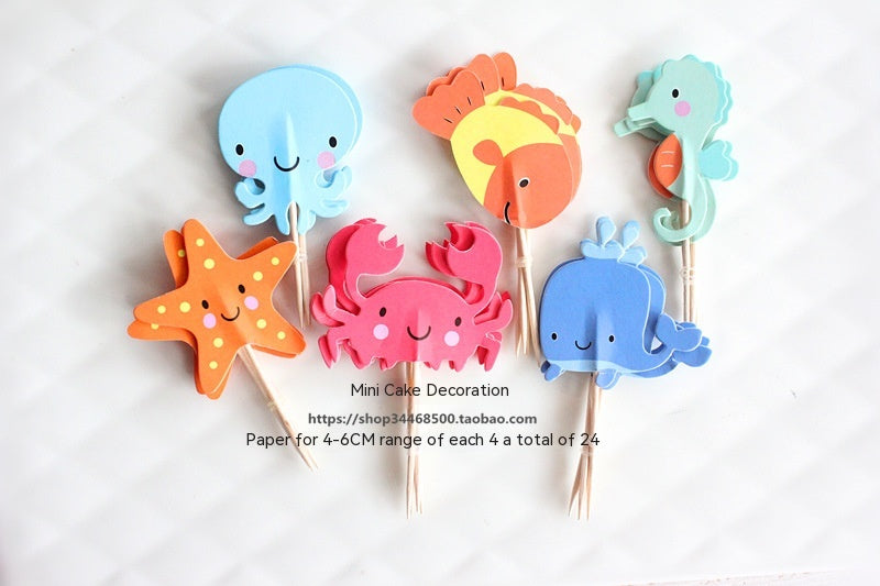 Drapeau décoratif animal marin Petit crabe Starfish Inserts de croustilles enfichables 24pc B