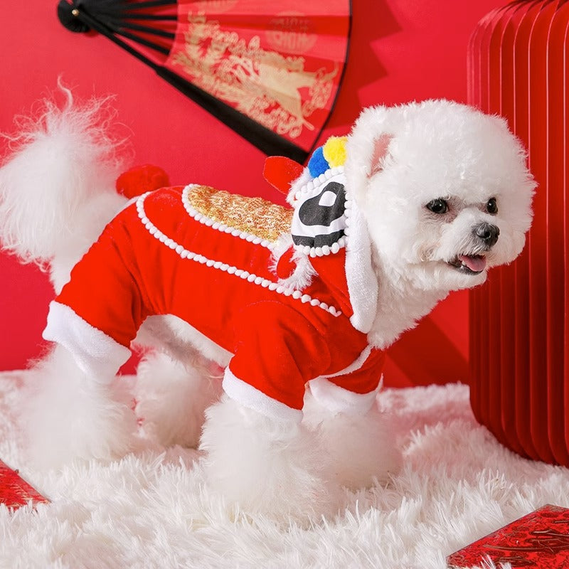 Festival de printemps Xingshi Costume pour animaux de compagnie Petite et moyenne célébration de l'année chinoise Joyous