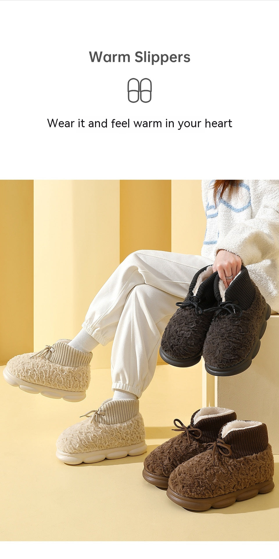 Bottes de neige Outer Wear En peluche coton rembourré Chaussures Poop Feeling Hiver Accueil Non-dérapant