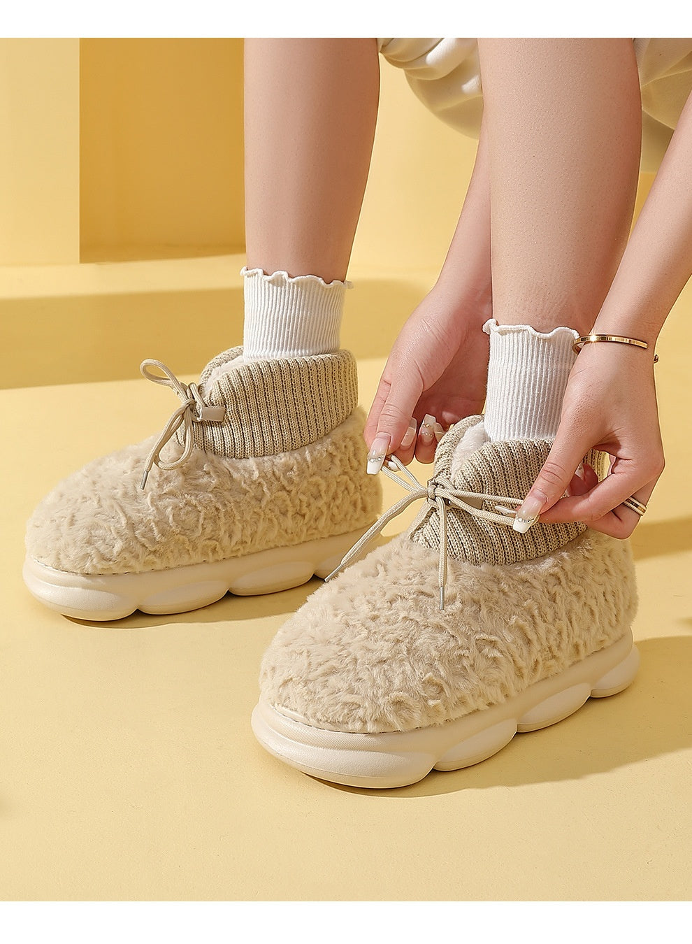 Bottes de neige Outer Wear En peluche coton rembourré Chaussures Poop Feeling Hiver Accueil Non-dérapant