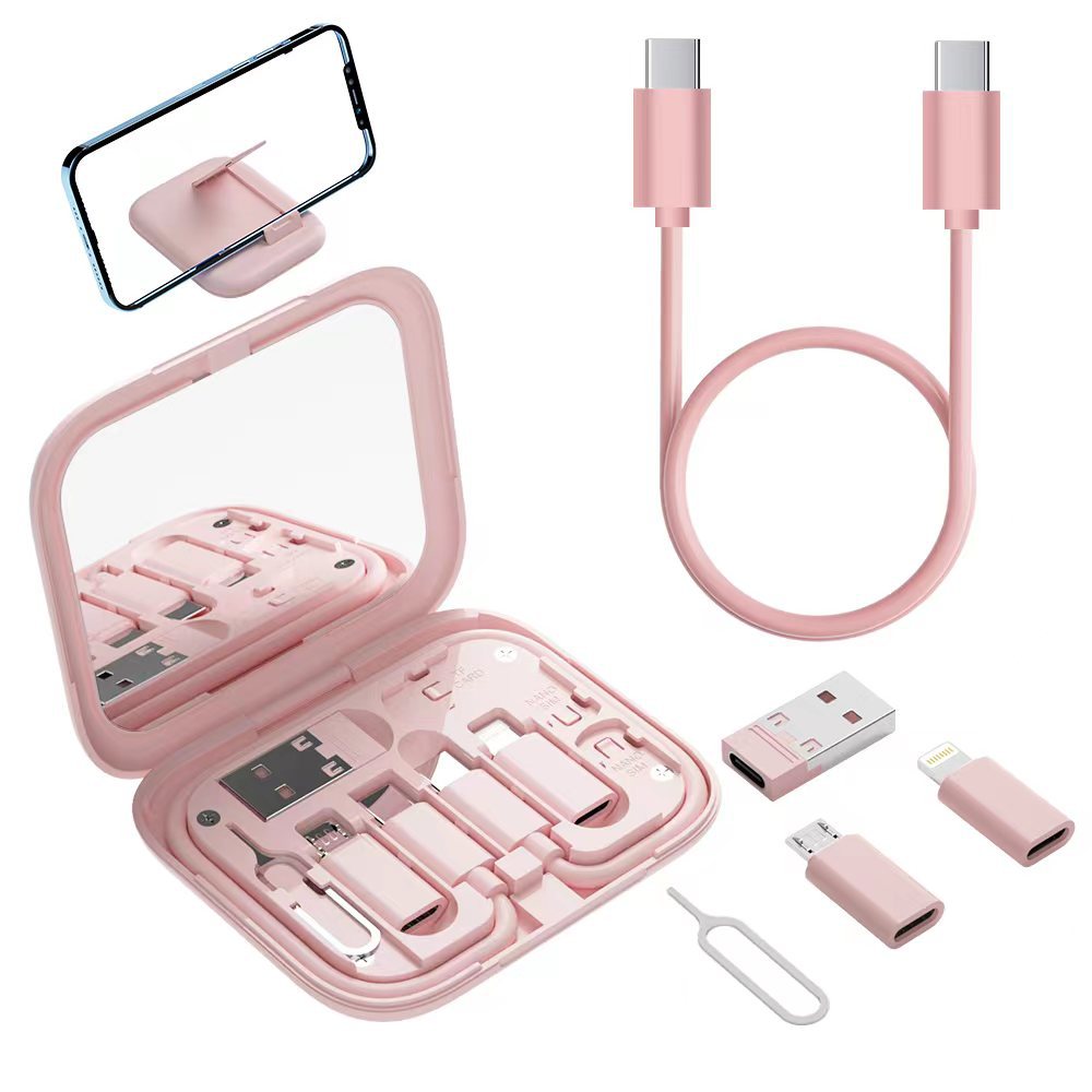 Câble de données multifonctions Boîte de stockage numérique Miroir de charge Porte-téléphone mobile caché