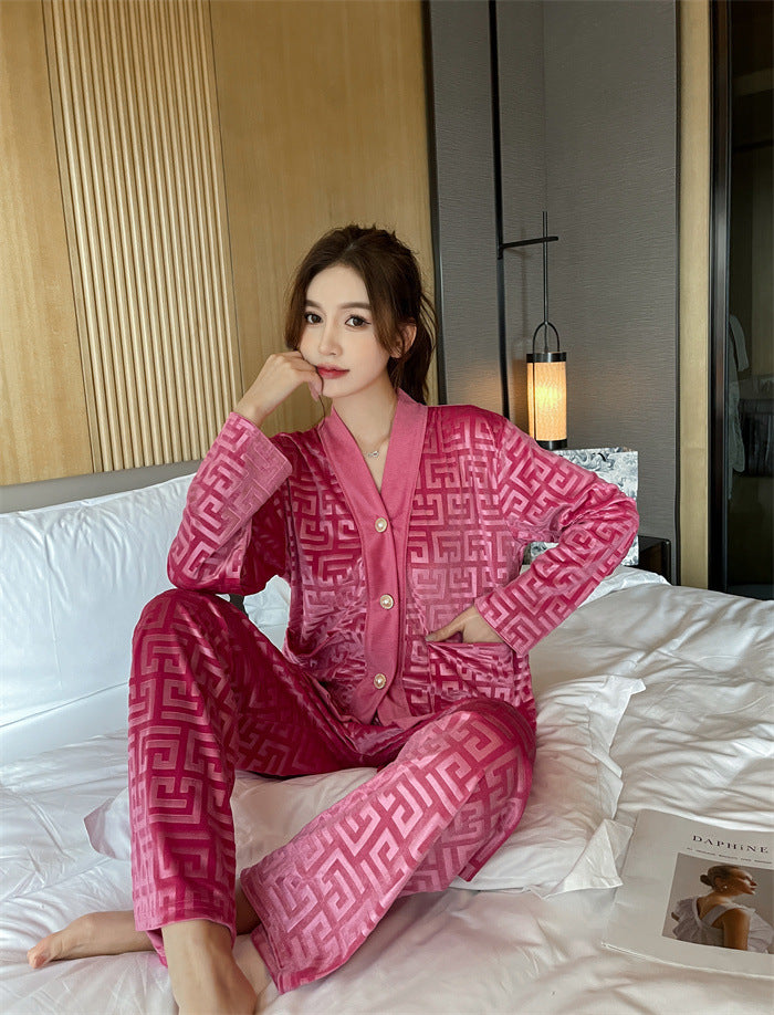 Costume de pyjama pour femmes en velours doré