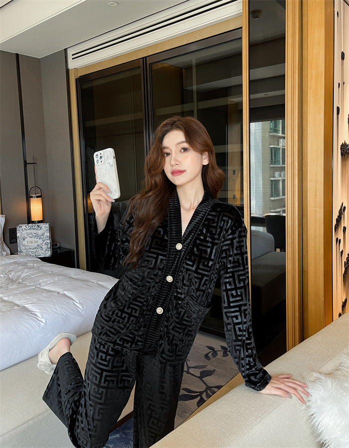 Costume de pyjama pour femmes en velours doré