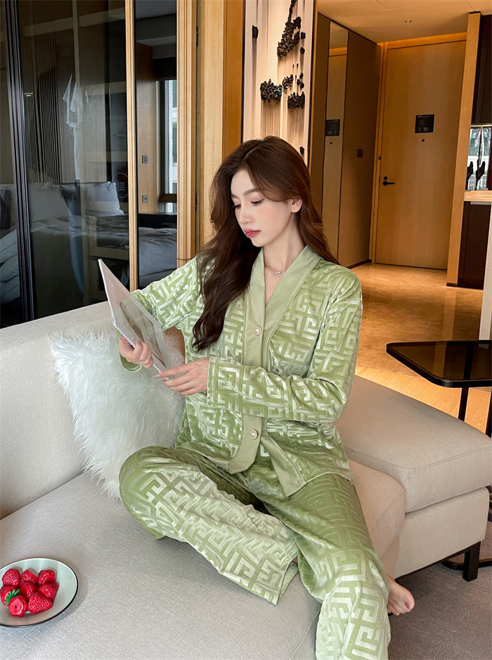 Costume de pyjama pour femmes en velours doré