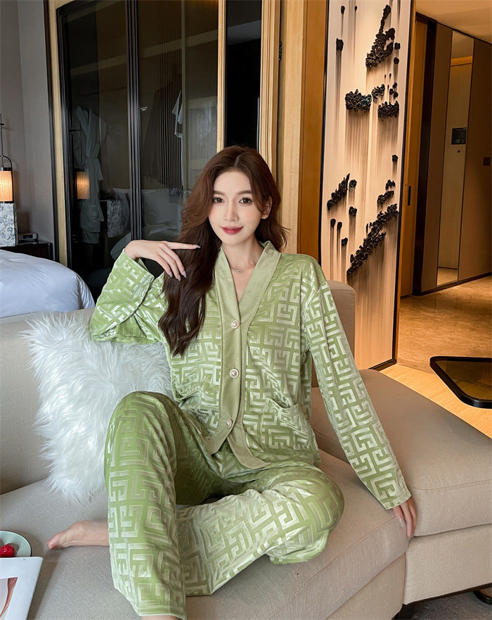 Costume de pyjama pour femmes en velours doré