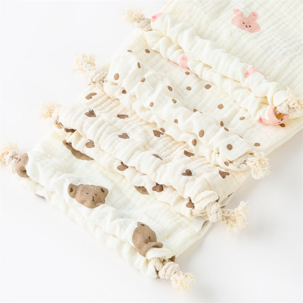 Double couche Drawstring Pocket Cotton Imprimé Crêpe Bib Sac de suspension
