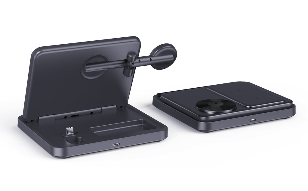 Support de bureau pliable pour chargeur sans fil trois en un
