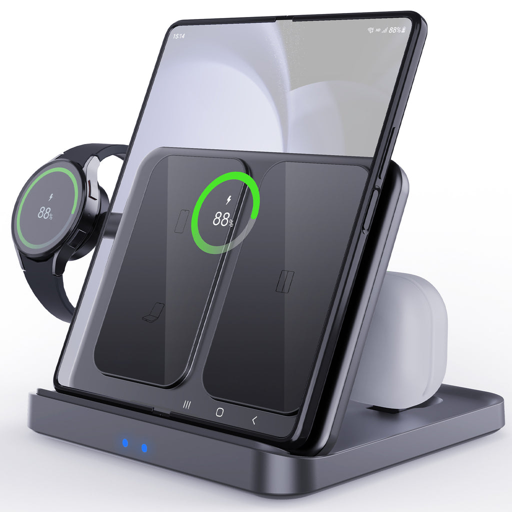 Support de bureau pliable pour chargeur sans fil trois en un