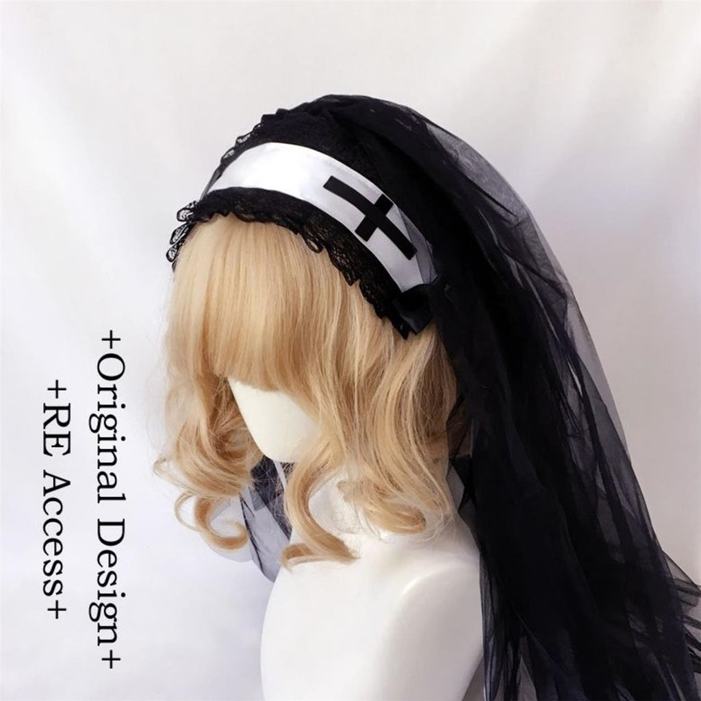 Nun Headdress Retro Hair Band Church Cross Brodery Light Diamond Châl Veil