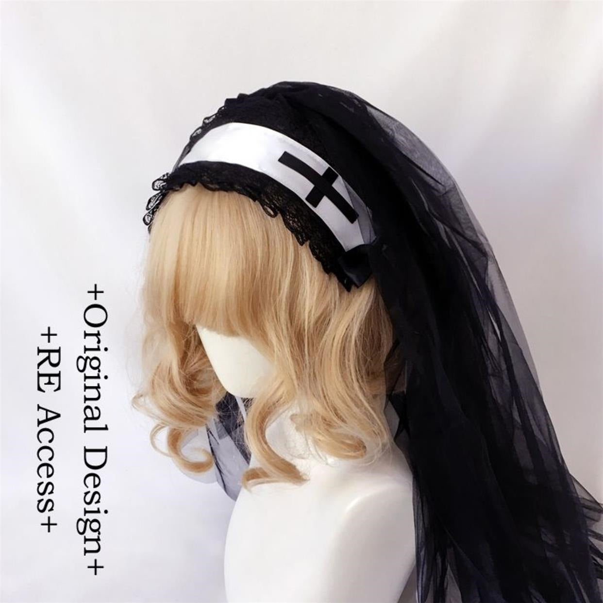 Nun Headdress Retro Hair Band Church Cross Brodery Light Diamond Châl Veil