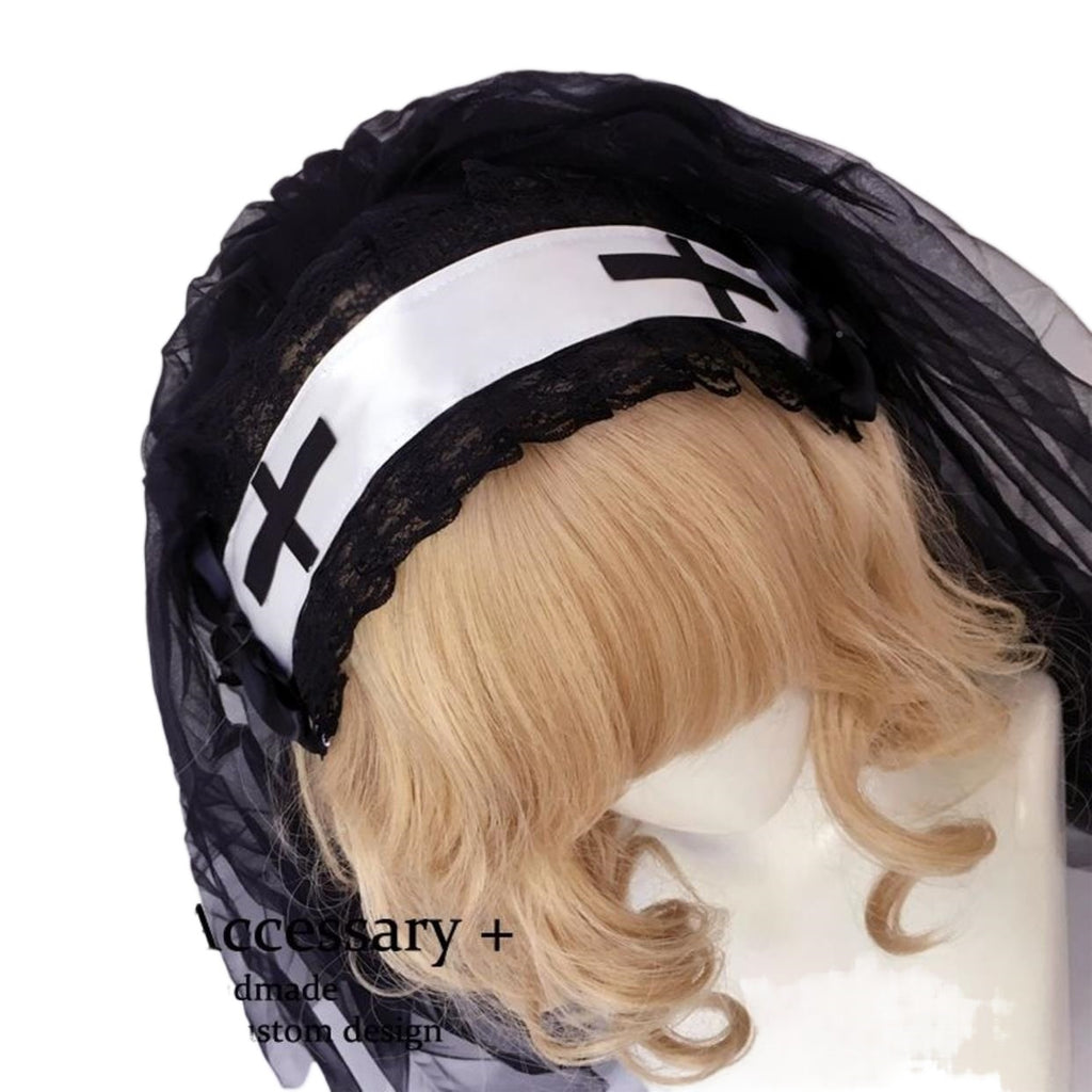 Nun Headdress Retro Hair Band Church Cross Brodery Light Diamond Châl Veil