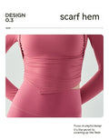 Faux vêtements de yoga deux-pièces manches longues semi-fixes Coupe de goutte d'eau plissé Slim Fit Sports