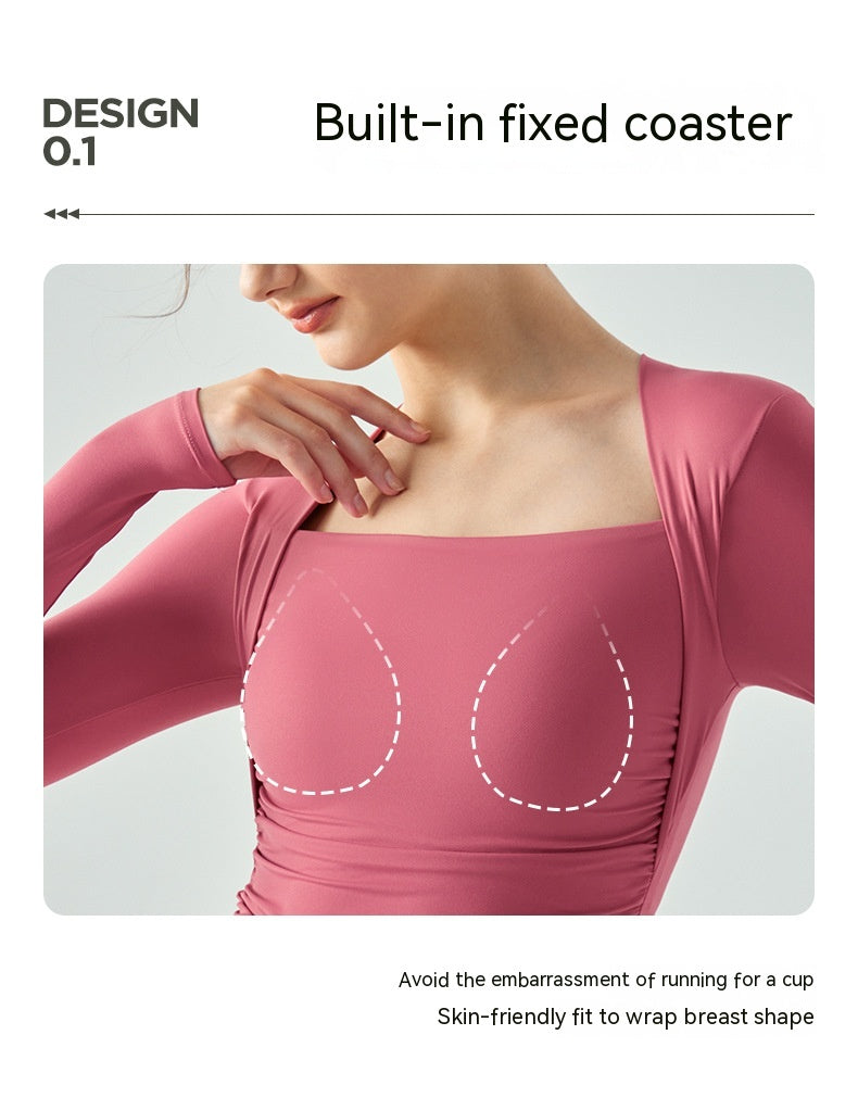Faux vêtements de yoga deux-pièces manches longues semi-fixes Coupe de goutte d'eau plissé Slim Fit Sports