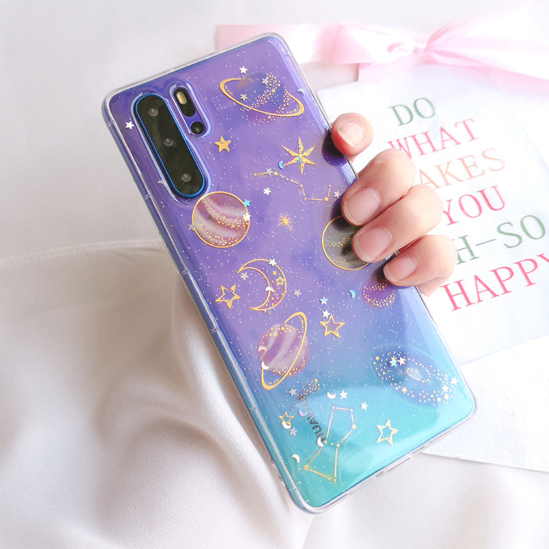 Cas de téléphone de planète de sequin transparent