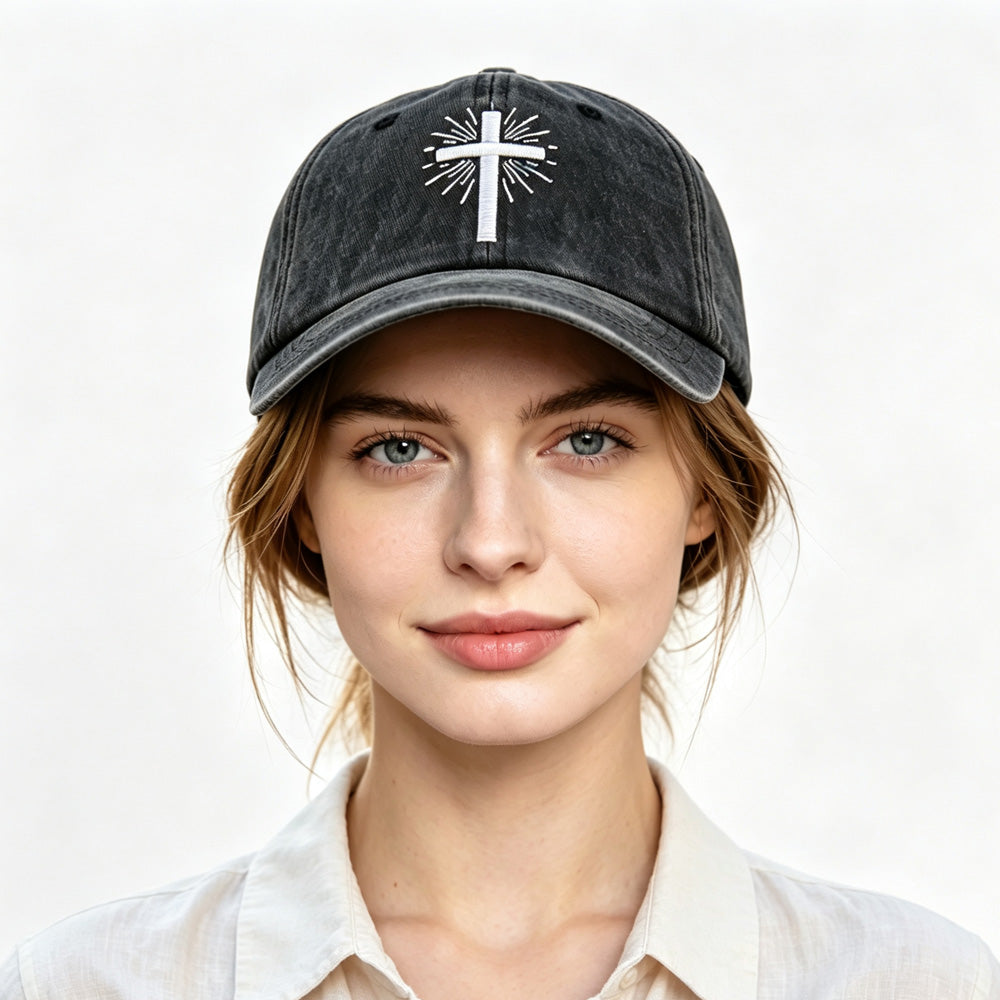 2pcs Vintage Lavé Croix Noire Brodé Casquette de Baseball Pour Hommes Femmes