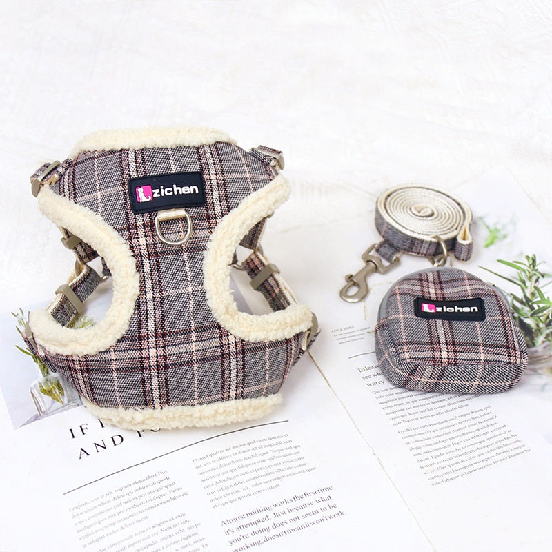 Veste de laisse de chien avec doublure en cuir et polaire