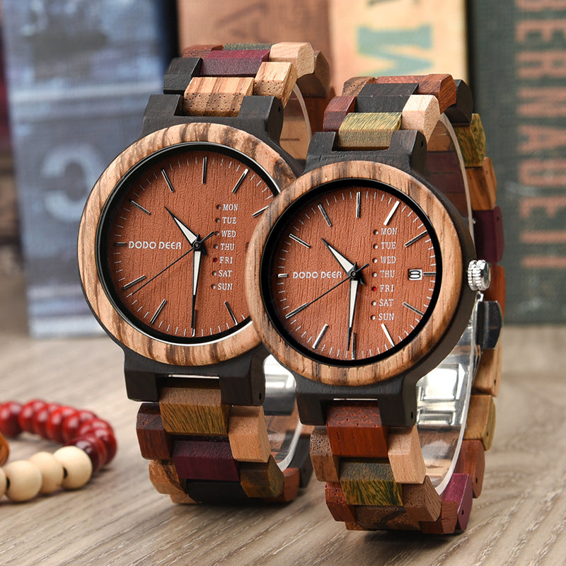 Wood Couple's European and American Style Calendrier Watch