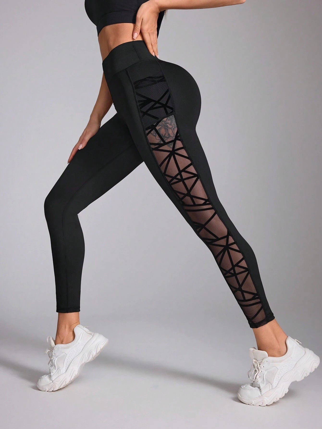 High Waist Contraste Couleur Pantoufles Courant Pantalons Lifting Belly Yoga Vêtements Fitness Spor